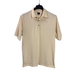 Greg Norman Mens Yellow White Striped Golg Polo Shirt L Polyester